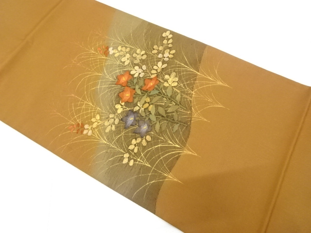 JAPANESE KIMONO / FUKURO OBI / SILK / WOVEN AUTUMN PLANTS